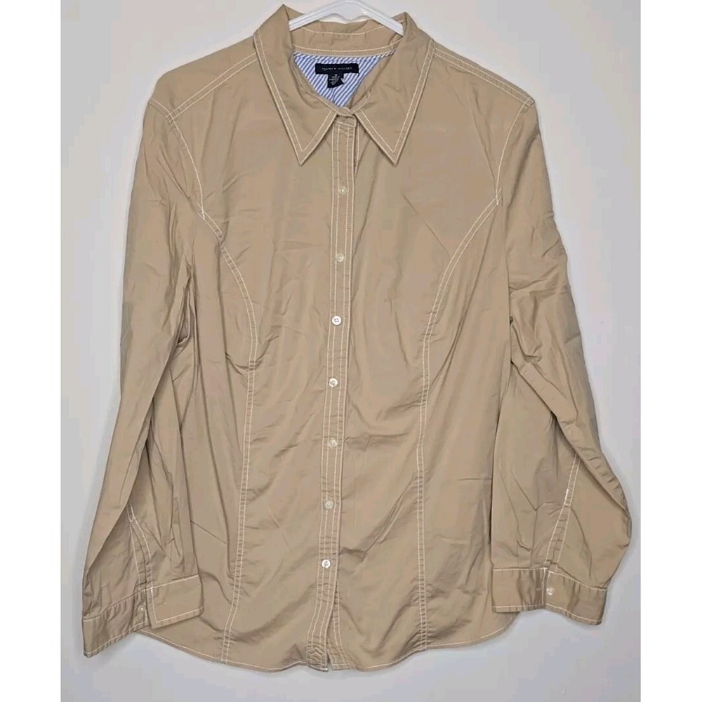 Tommy Hilfiger Womens Long Sleeve Button Down Shirt Womens Size 18 Tan